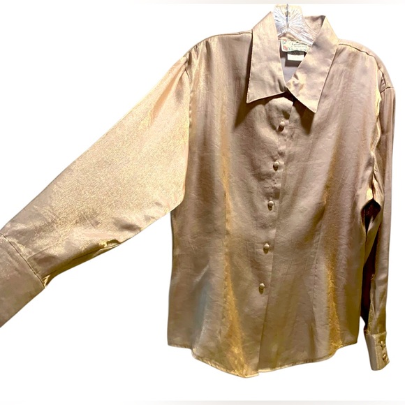 Sophisticates Johnathan Martin Gold Shimmer Taupe Button Shirt Women’s Size XL - Picture 1 of 8